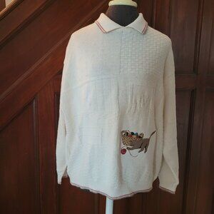 Chelsea Gardens XL Cat & Yarn Basket Design Cream Knit Sweater